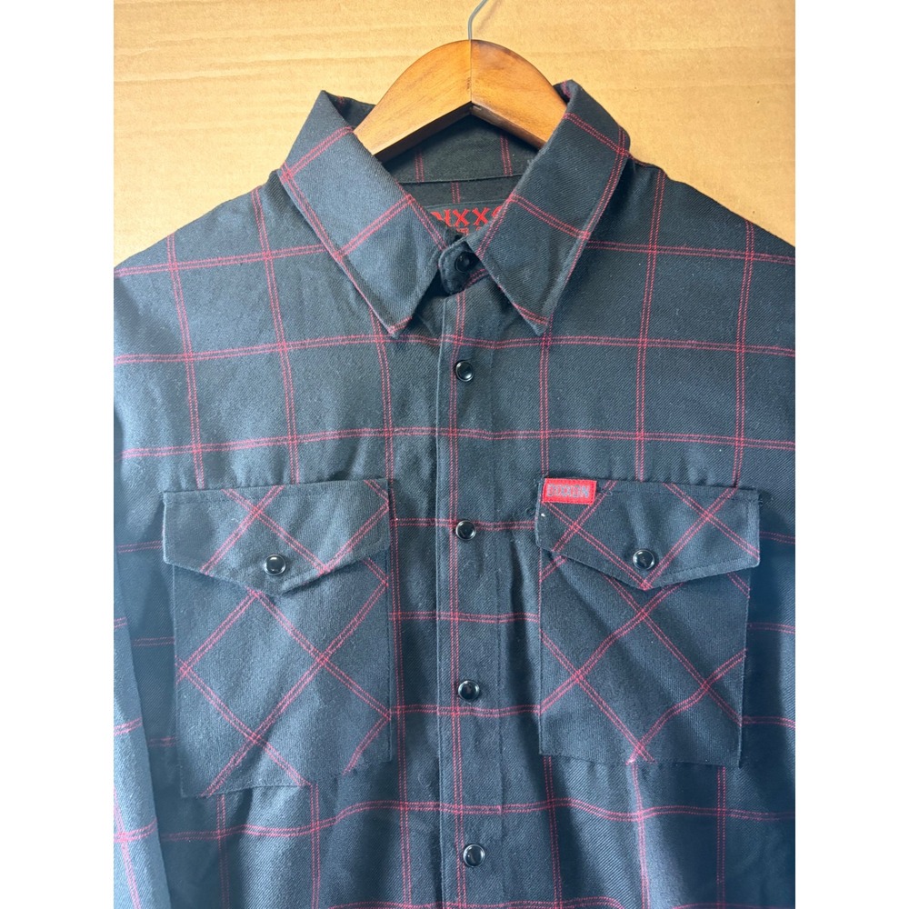 Dixxon Flannel Company The Redline Shirt Mens Medium Black Red Plaid Long Sleeve